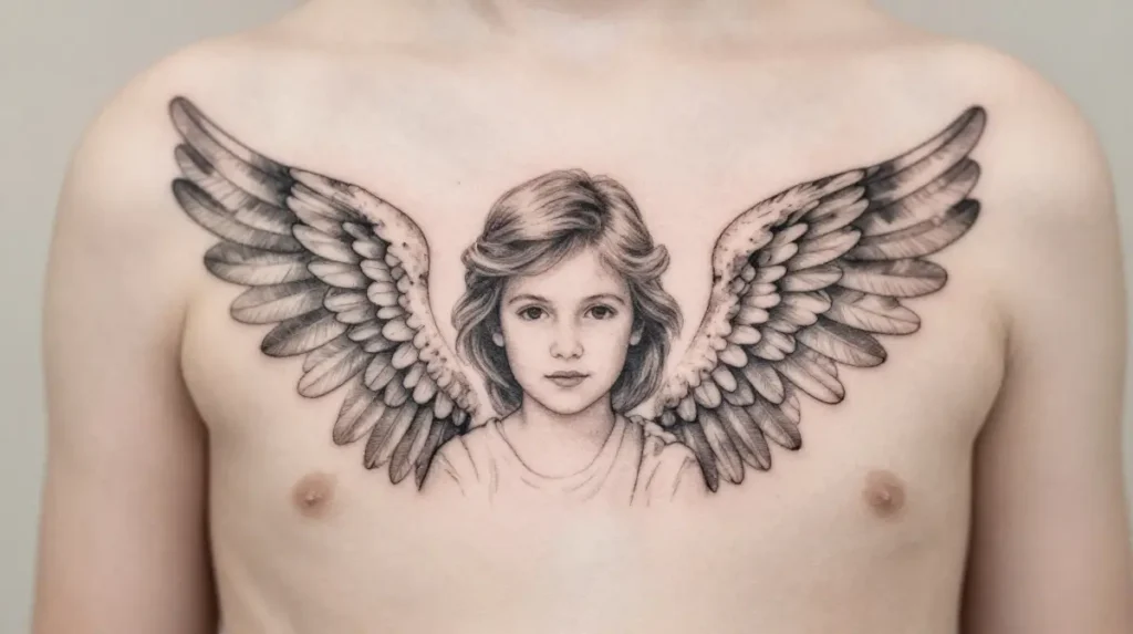 Name with Angel Wings Tattoo