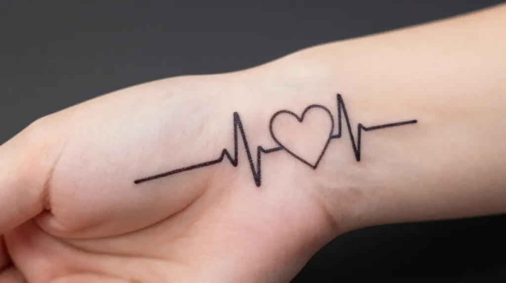 Name with Heartbeat Line Tattoo