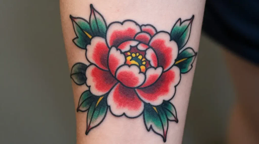 Neo Traditional Peony Tattoo