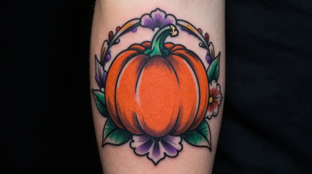 Neo-Traditional Pumpkin Tattoo