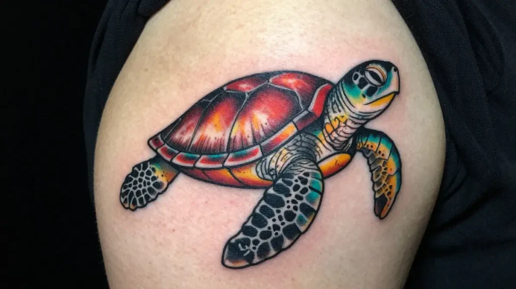 Neo-Traditional Sea Turtle Tattoo