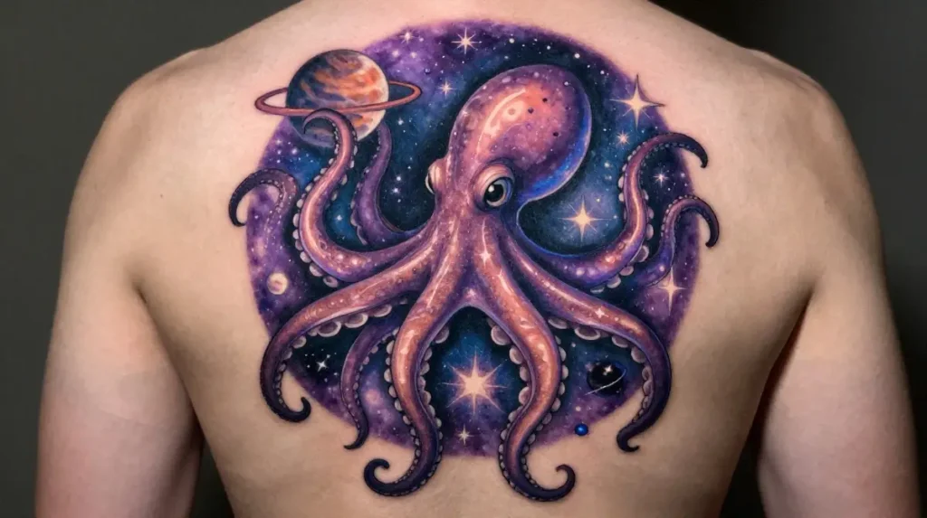 Octopus Tattoo in Space Setting