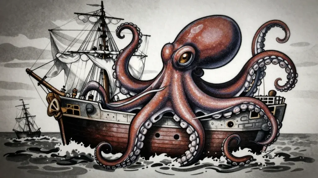 Octopus Tattoo with Ship or Anchor