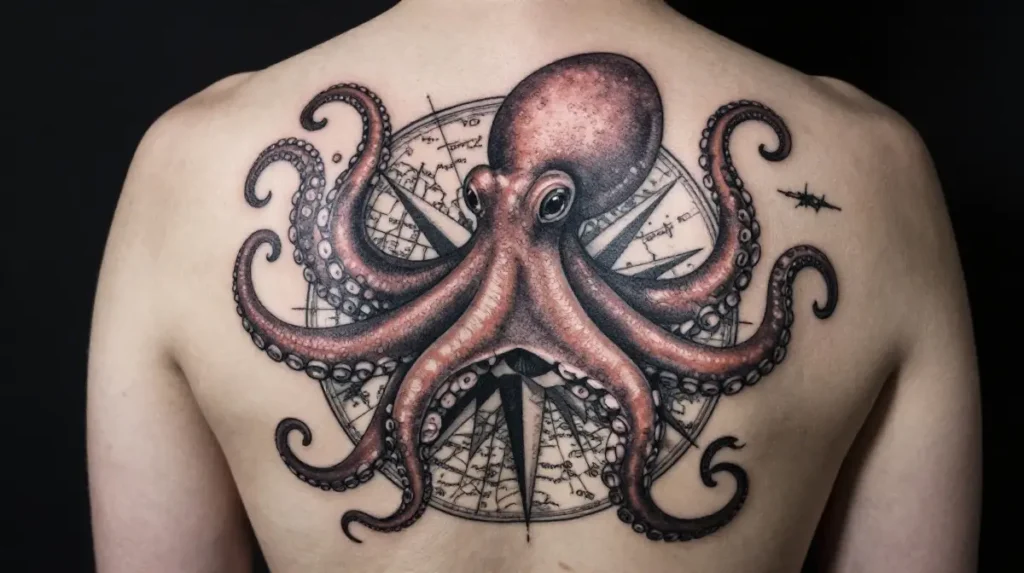 Octopus and Nautical Chart Tattoo