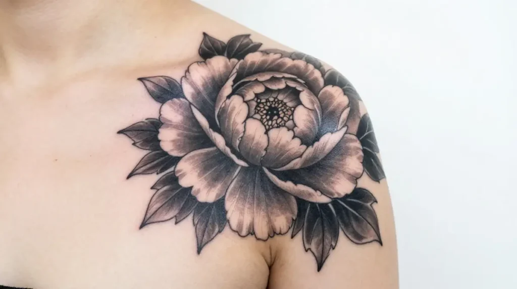 Peony Upper Shoulder Tattoo for Women