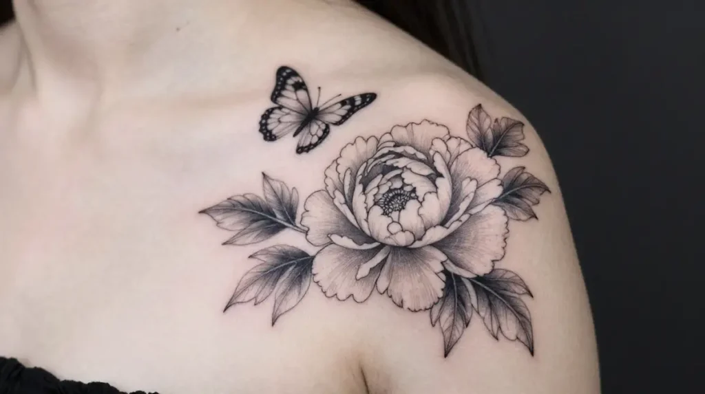 Peony and Butterfly Tattoo