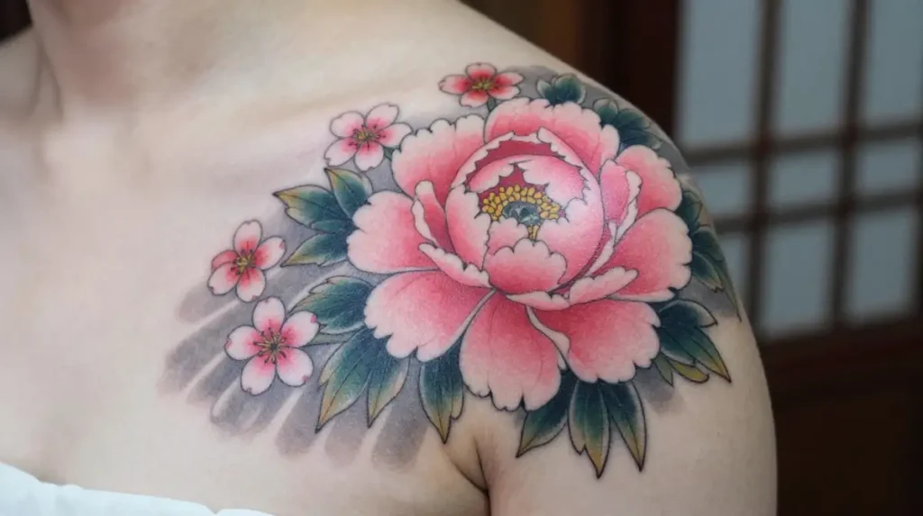 Peony and Cherry Blossom Tattoo