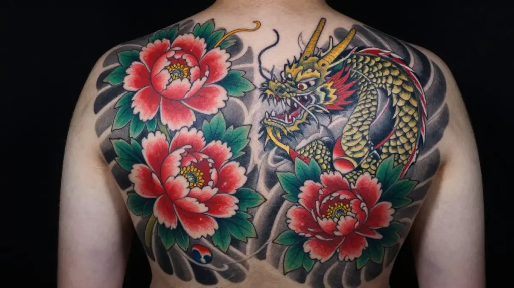 Peony and Dragon Tattoo