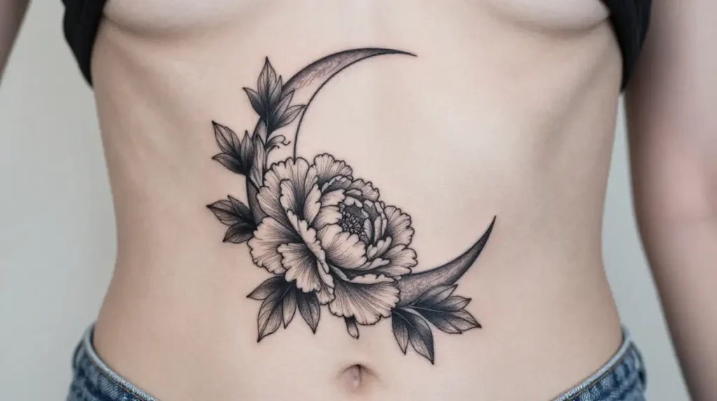 Peony and Moon Tattoo