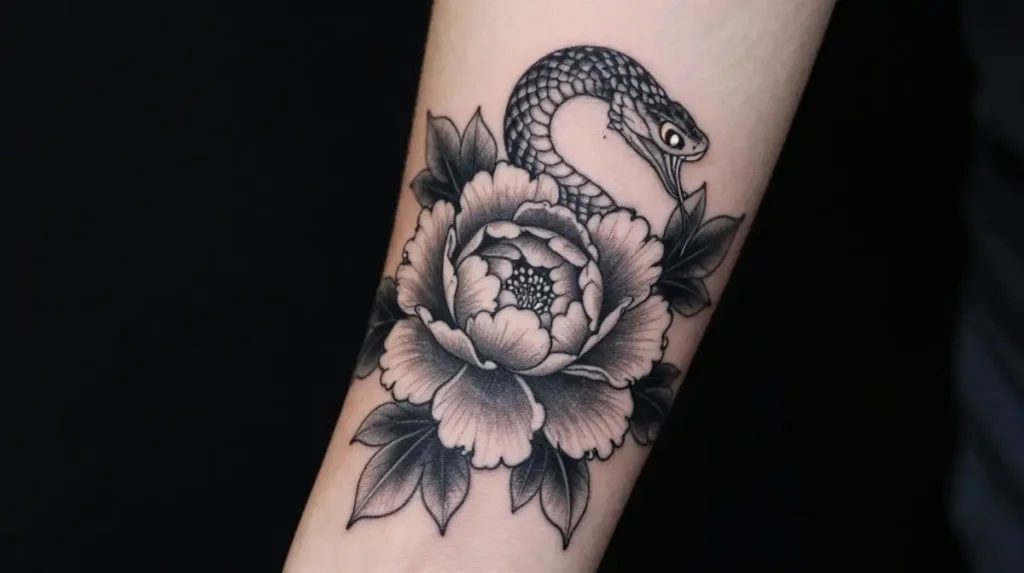 Peony and Snake Tattoo