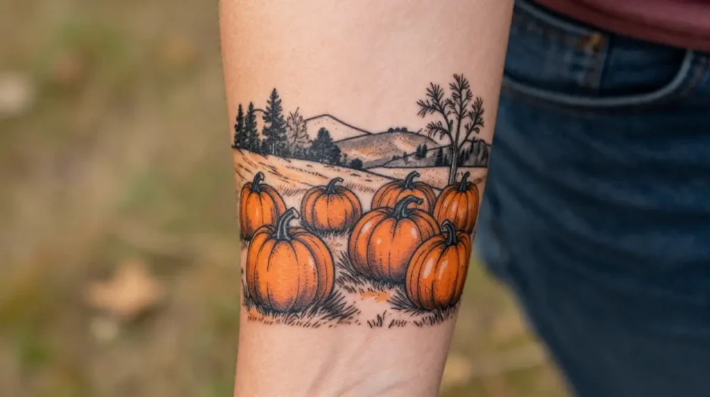 Pumpkin Patch Scene Tattoo