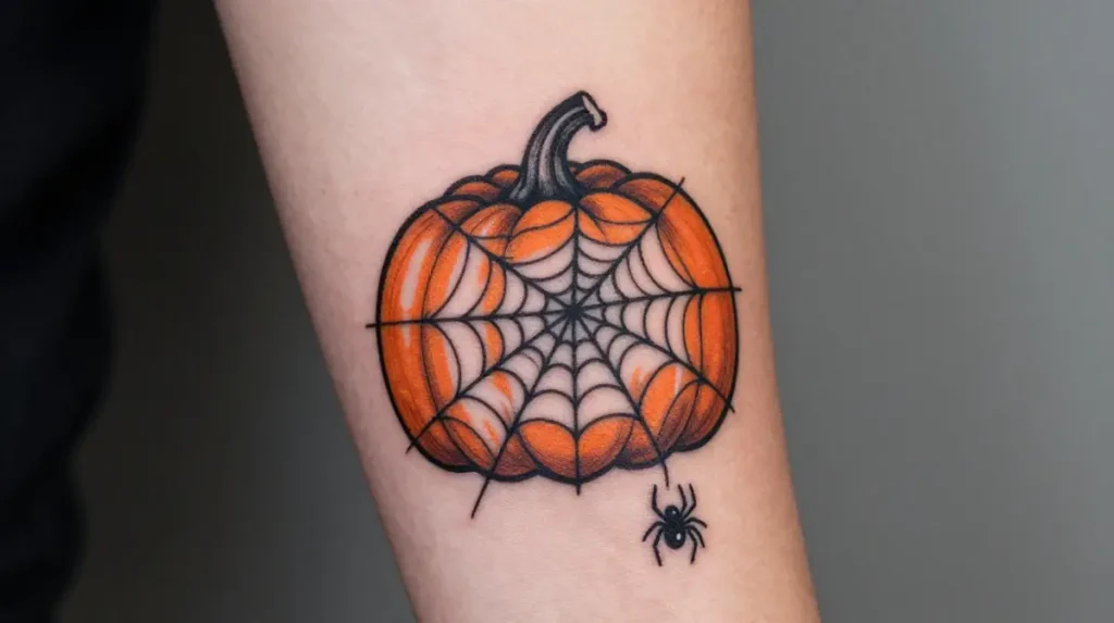 Pumpkin with Spider Web Tattoo