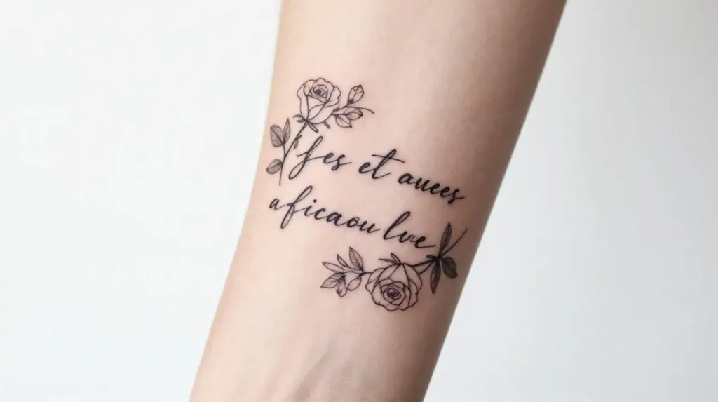 Quote Tattoo with Flowers for Women