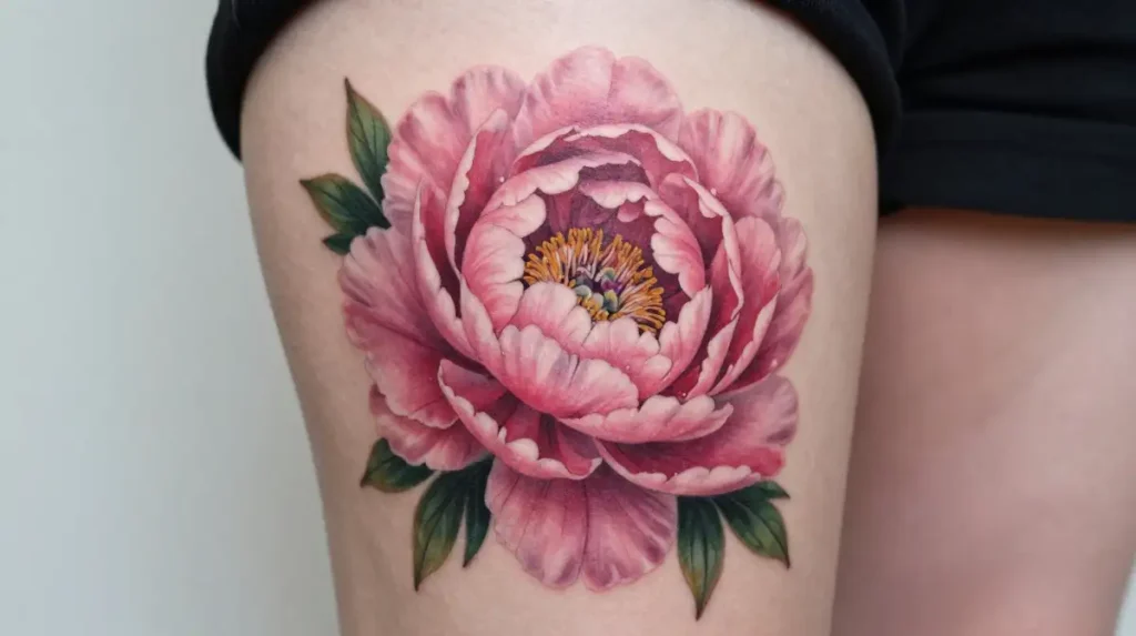 Realistic Full Bloom Peony Tattoo