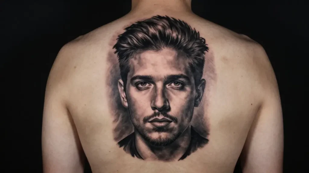 Realistic Portrait Back Tattoo