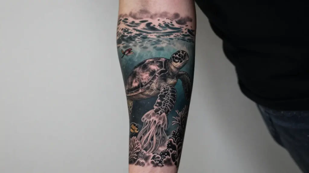 Sea Turtle Sleeve Tattoo