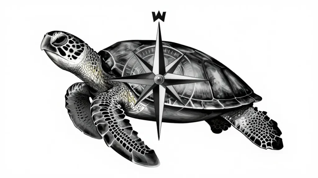 Sea Turtle with Compass Tattoo