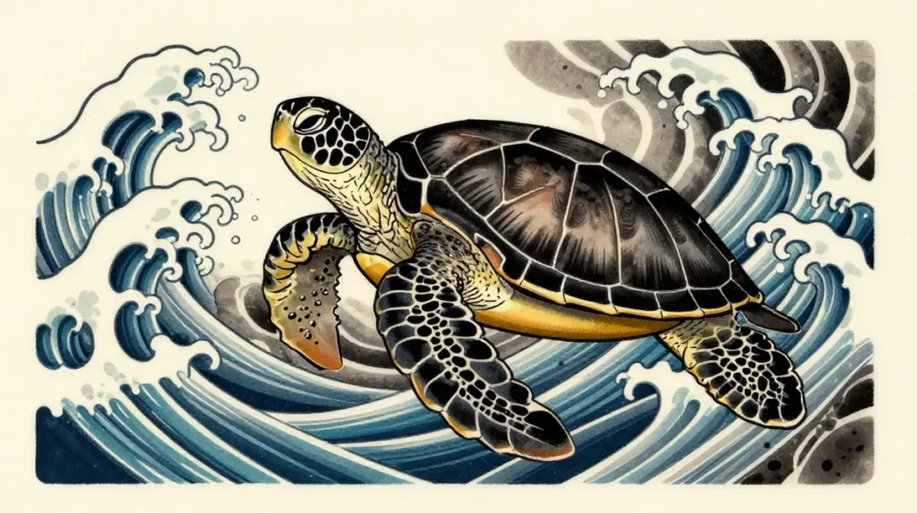 Sea Turtle with Ocean Waves Tattoo