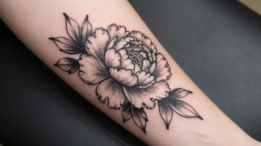 Sketch Style Peony Tattoo