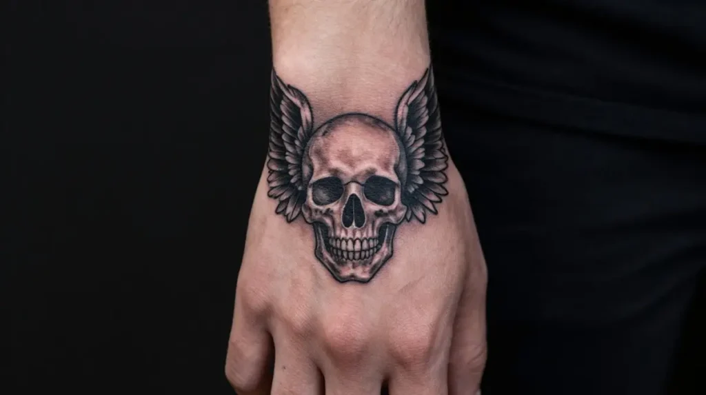 Skull Hand Tattoo With Wings