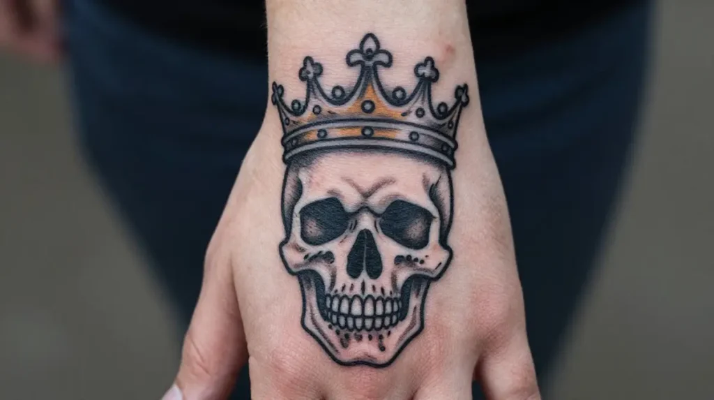 Skull With Crown Hand Tattoo