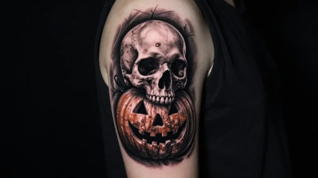Skull and Pumpkin Tattoo