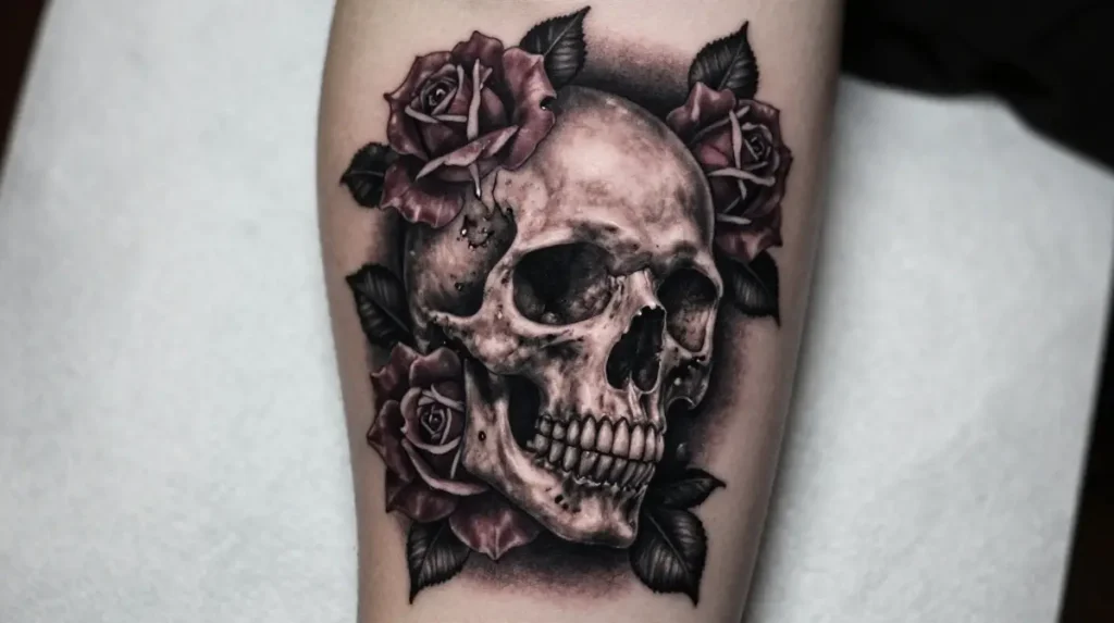 Skull and Roses Horror Tattoo