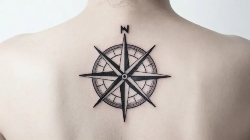 Small Back Tattoo Compass Design