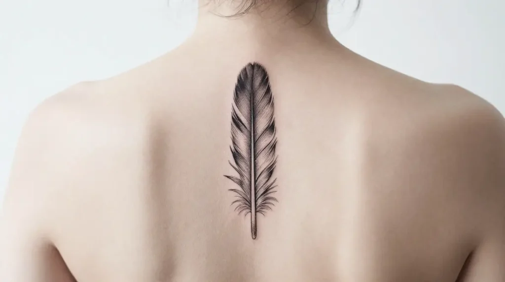 Small Back Tattoo with Feather