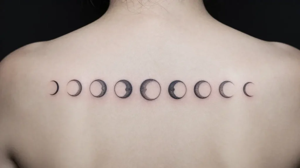 Small Back Tattoo with Moon Phases