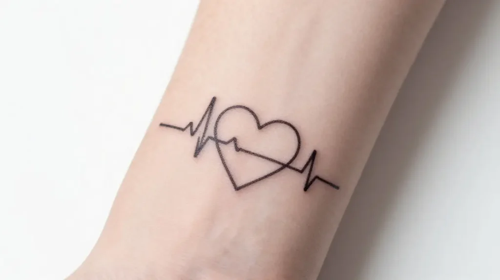 Small Heart Tattoo with Heartbeat Line