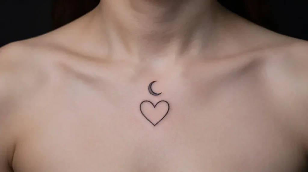 Small Heart Tattoo with Moon
