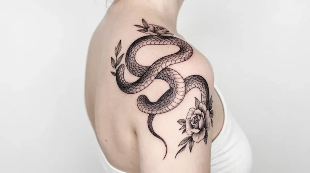 Snake Upper Shoulder Tattoo for Women