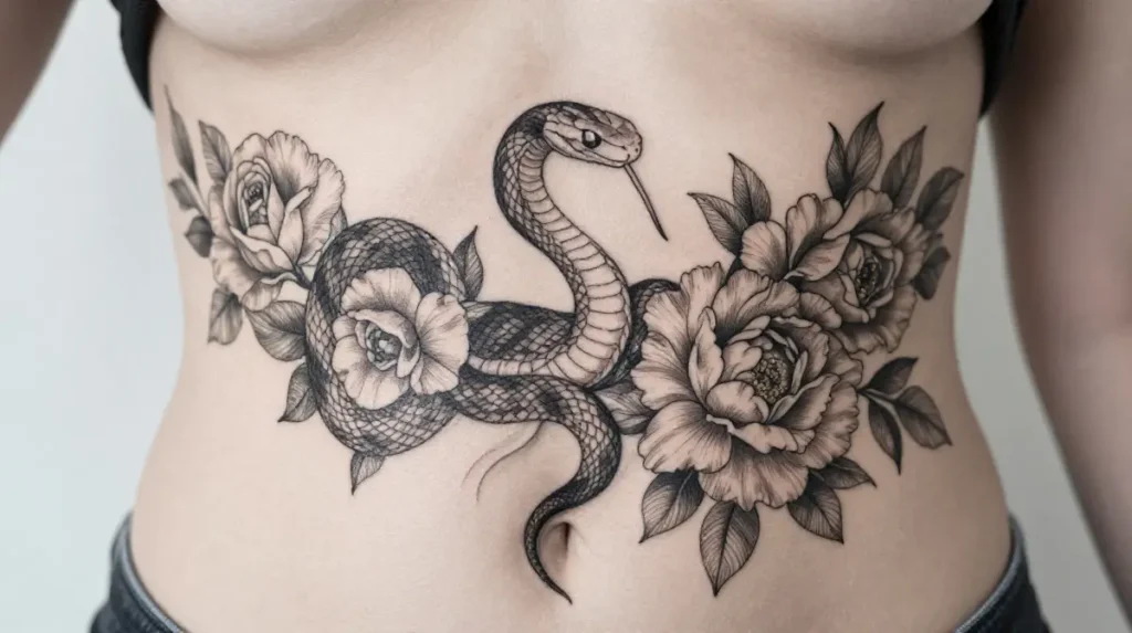 Snake and Floral Composition