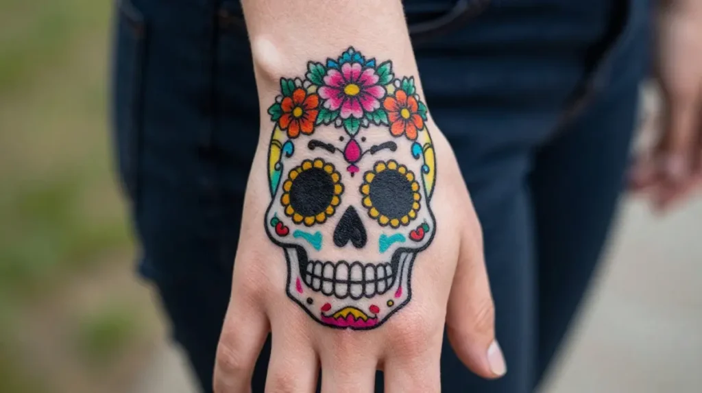 Sugar Skull Hand Tattoo