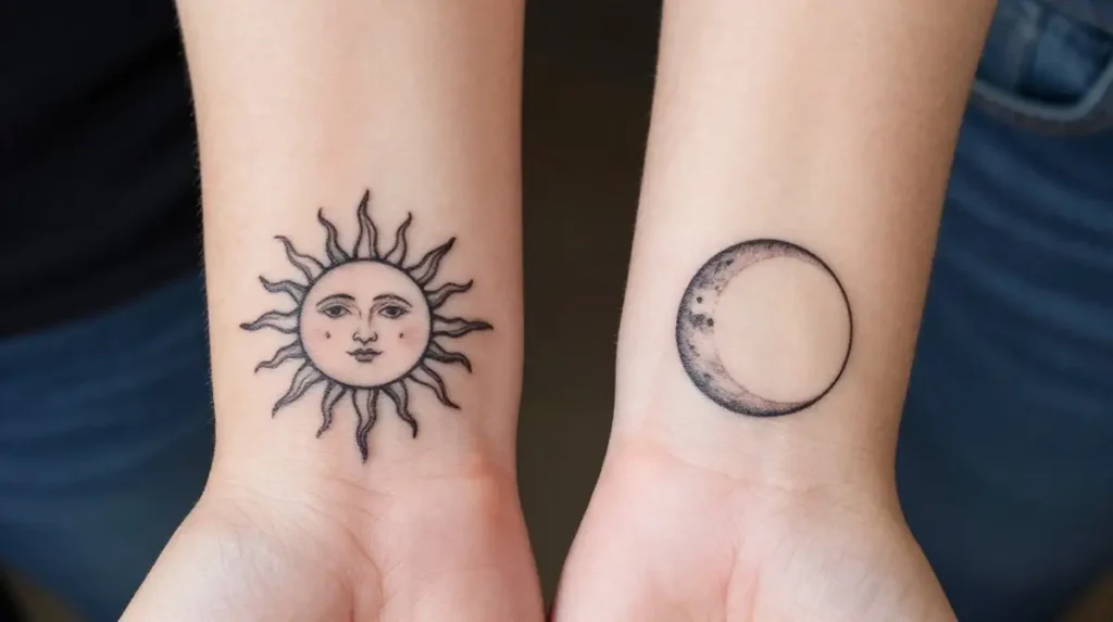 Sun and Moon Matching Tattoos
