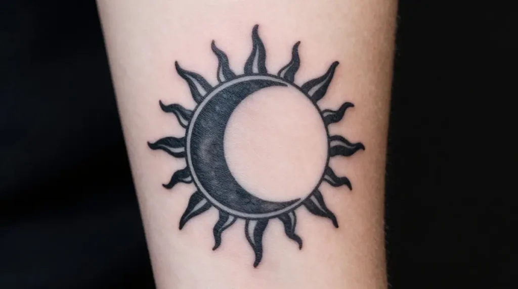 Sun and Moon Tattoo Combined into One Design