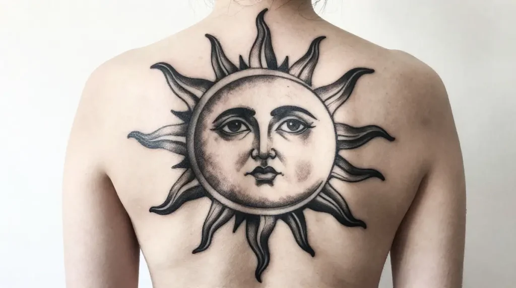 Sun and Moon Tattoo on Spine