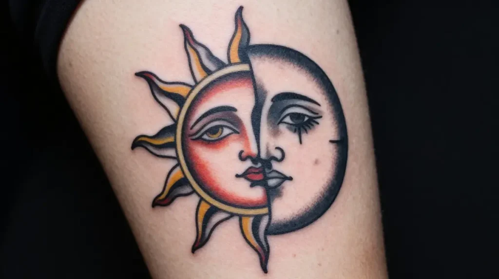 Sun and Moon Tattoo with Faces