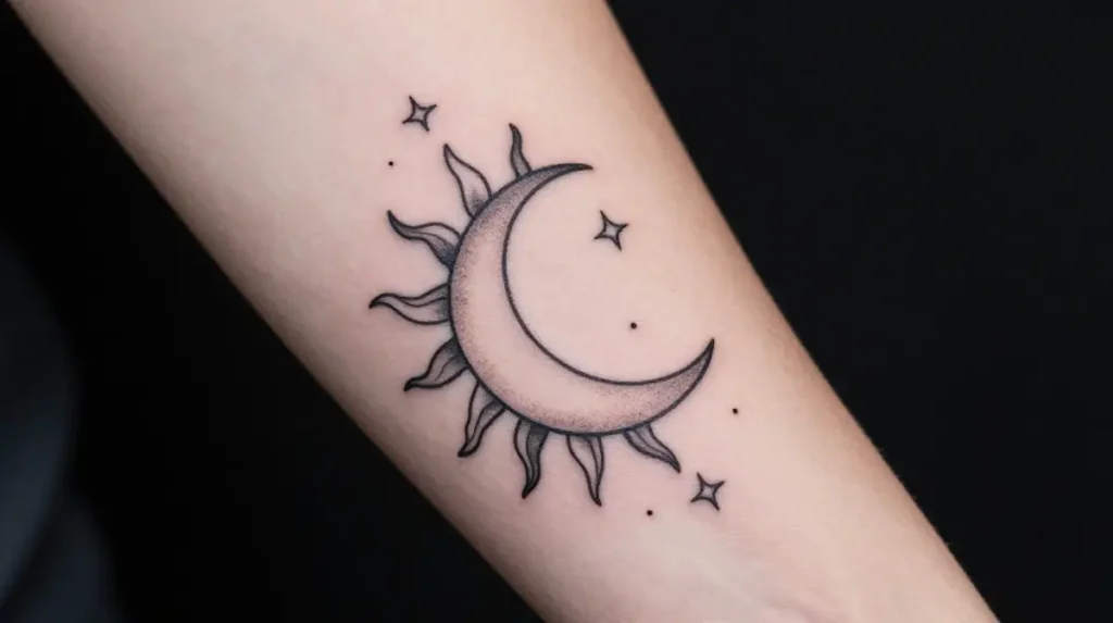 Sun and Moon Tattoo with Stars
