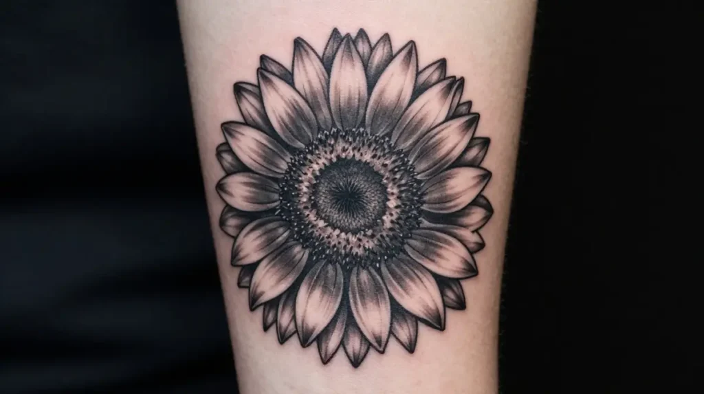 Sunflower Tattoo Black and Grey