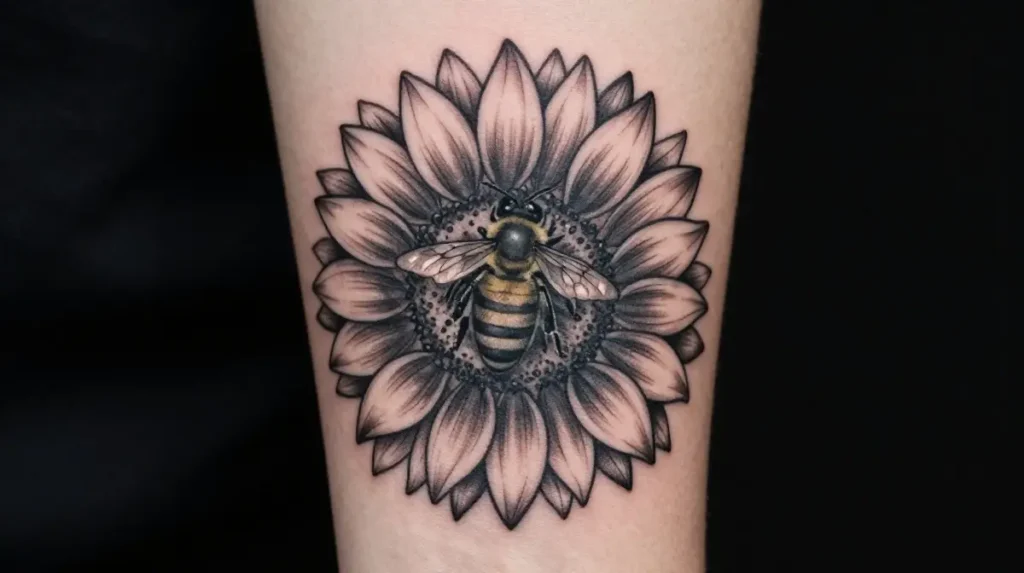Sunflower Tattoo with Bee