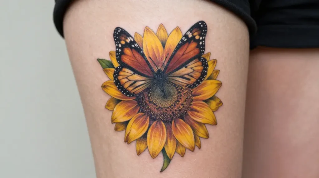 Sunflower Tattoo with Butterfly