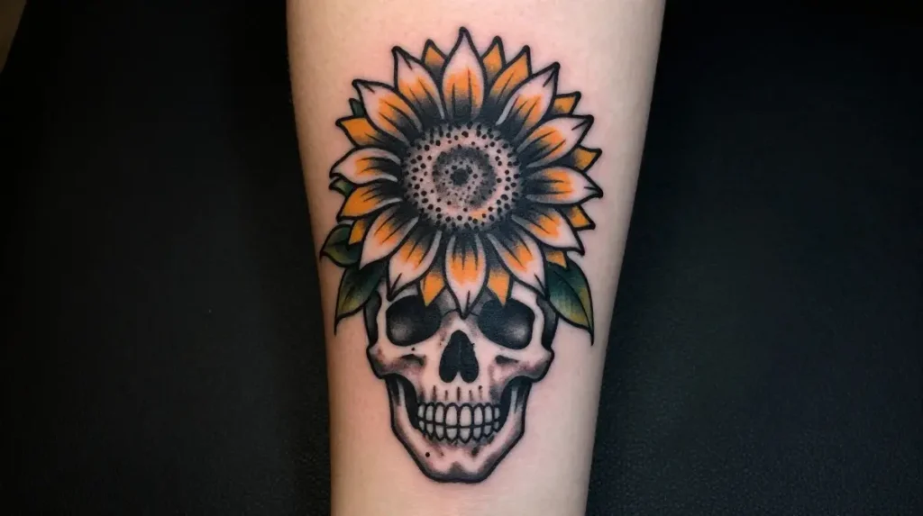 Sunflower Tattoo with Skull
