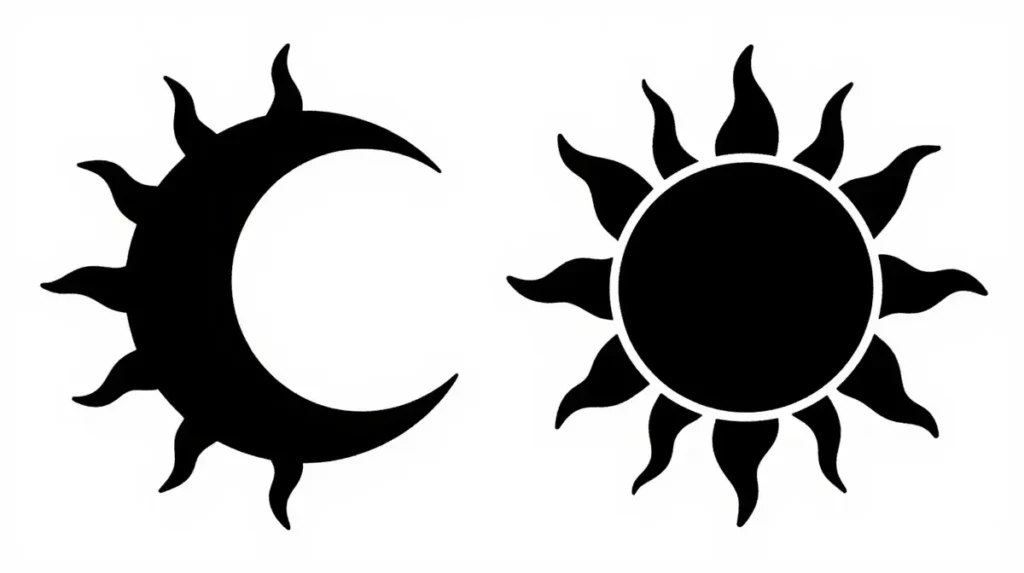 Symbolic Sun and Moon Tattoo with Stars