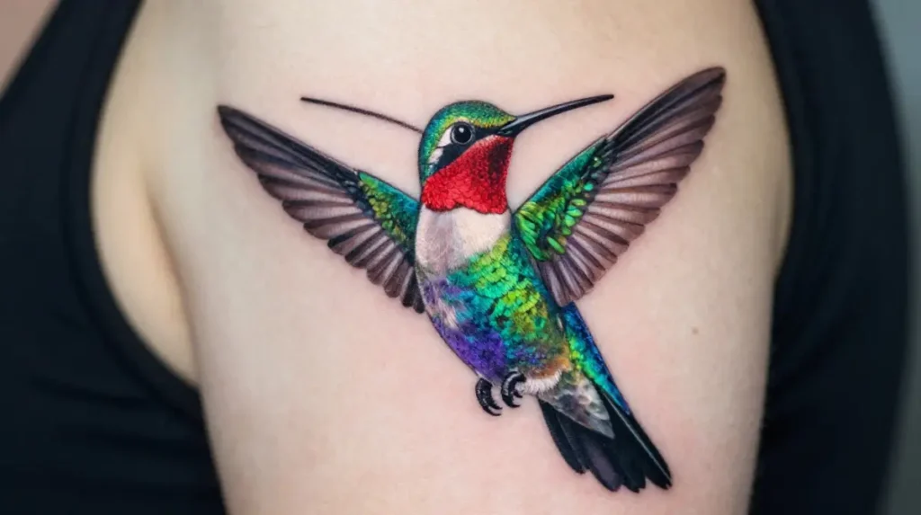 The Colorful Vibrant Hummingbird Tattoo
