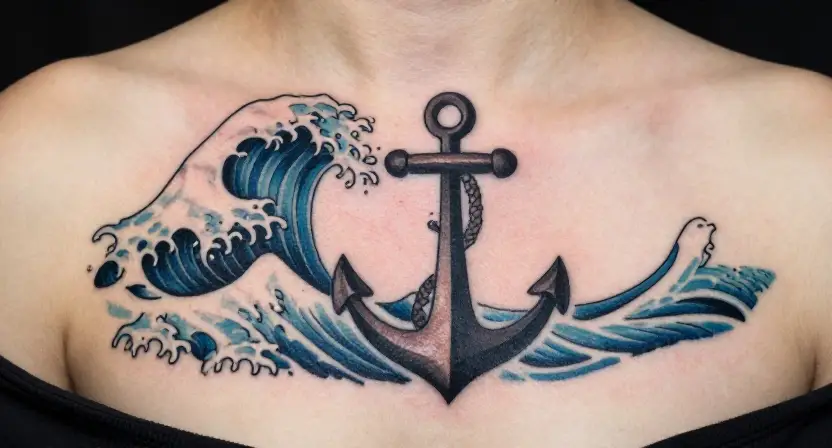 The Wave With Anchor Tattoo
