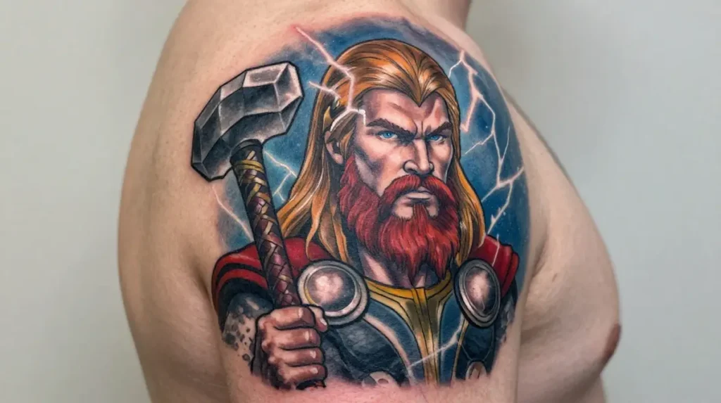 Thor Portrait and Lightning Tattoo