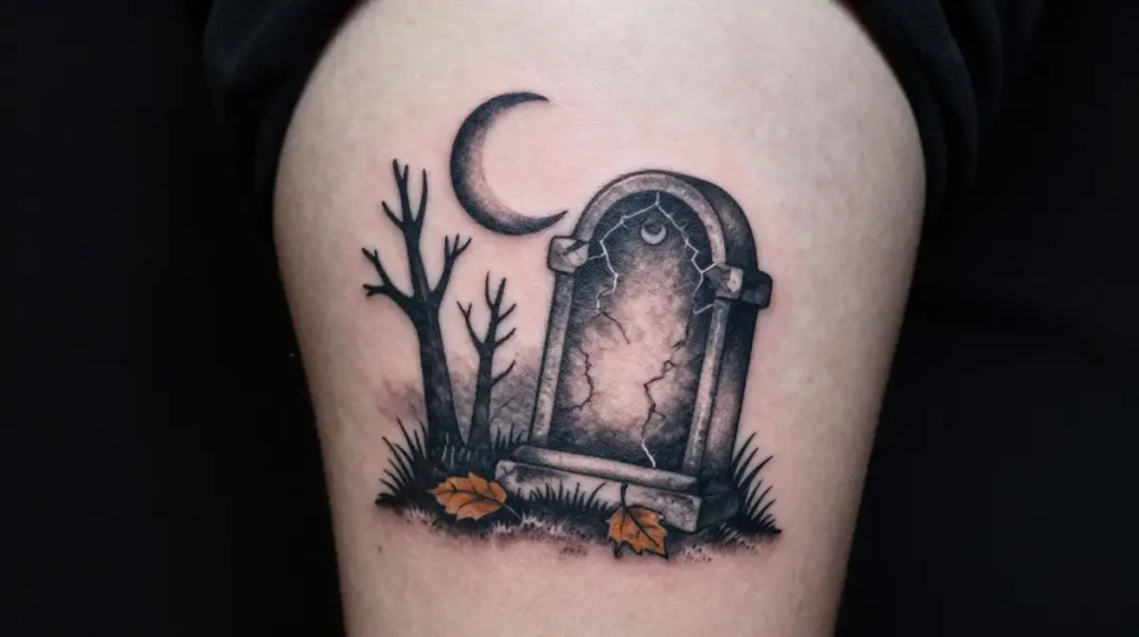 Tombstone and Graveyard Scene Tattoo