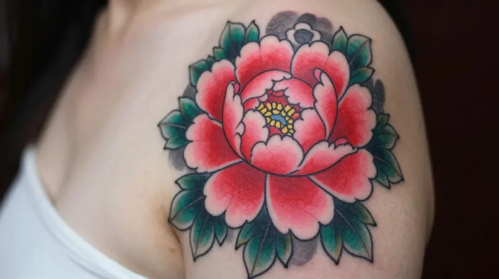 Traditional Peony Tattoo